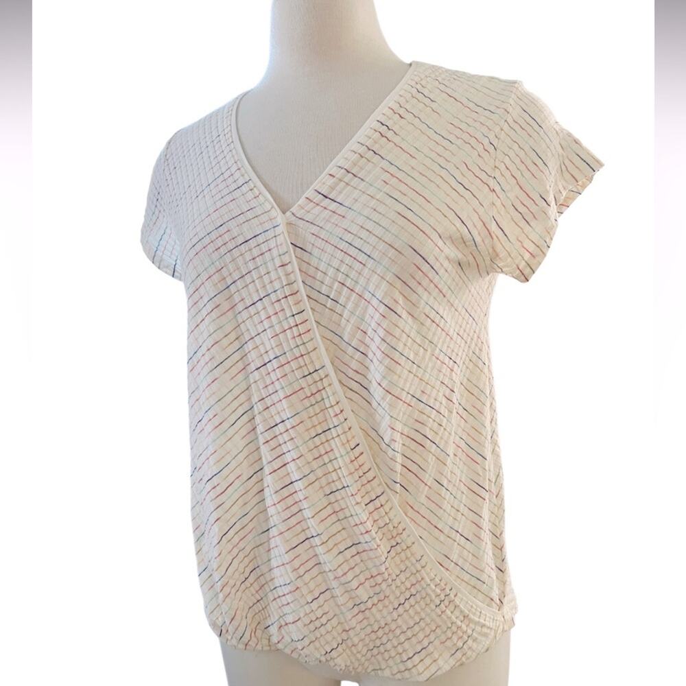 Maeve Leila Wrap Top Cream with color stripes Size Large - Picture 5 of 10